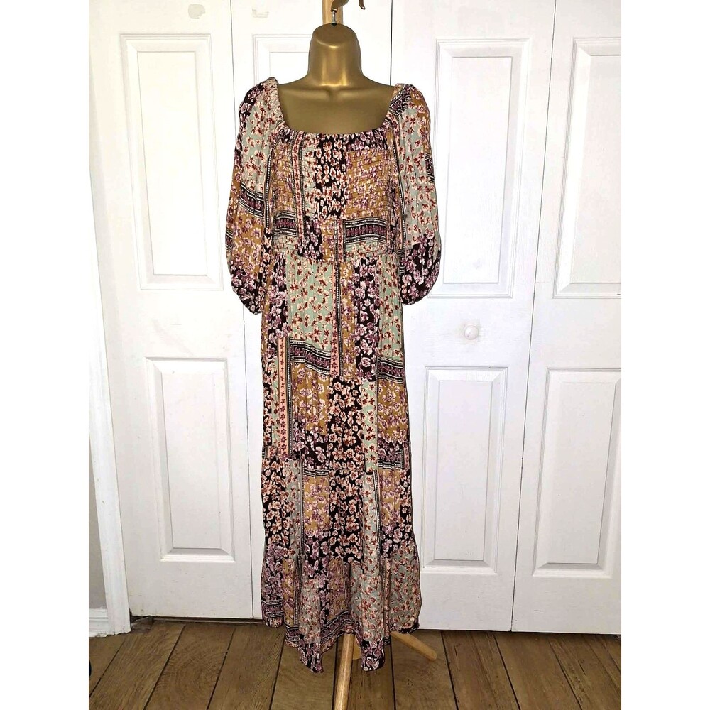 Angie Y2K Floral Dress Large Patchwork Tiered Milkmaid Cottage Boho Prairie Long